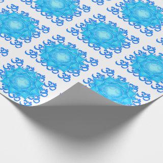 Blue Glass Lotus Flower Drawing With Om Pattern