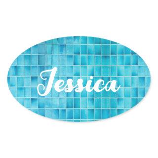 Blue glass tile blocks mosaic glass oval sticker
