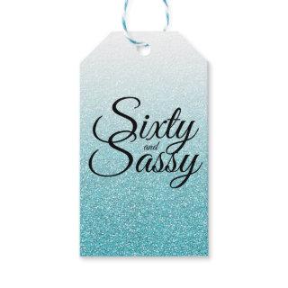 Blue Glitter Ombre 60 and Sassy 60th Birthday Gift Tags