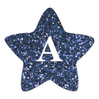 Blue Glitter White Monogram Initial Custom Name Star Sticker