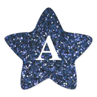 Blue Glitter White Monogram Initial Custom Name Star Sticker