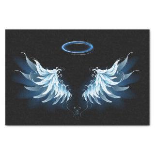 Blue Glowing Angel Wings on black background Tissue Paper