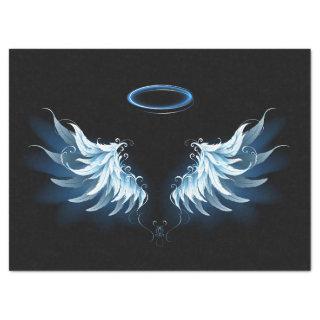 Blue Glowing Angel Wings on black background Tissue Paper
