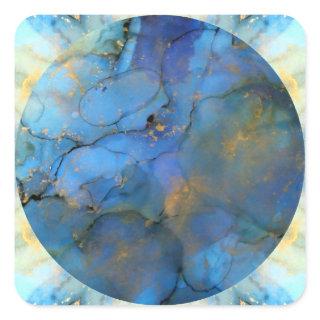 blue gold abstract scifi orb earth square sticker