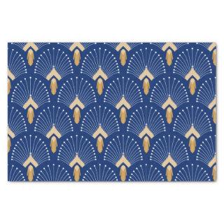 Blue, Gold and White Art Deco Fan Flowers Motif  Tissue Paper