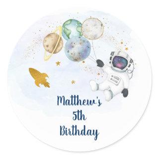 Blue Gold Astronaut Outer Space Birthday Classic Round Sticker