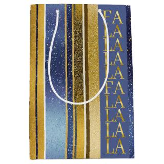 Blue Gold Christmas Fa La La Pattern#27 ID1009 Medium Gift Bag