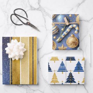 Blue Gold Christmas Patterns #12#24#27 ID1009  Sheets