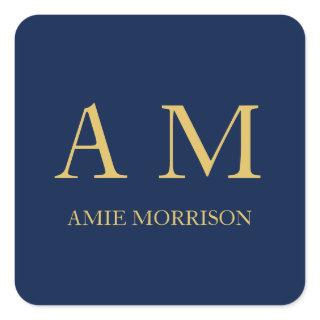 Blue Gold Colors Professional Initial Letters Name Square Sticker