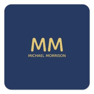 Blue Gold Colors Professional Initial Letters Name Square Sticker