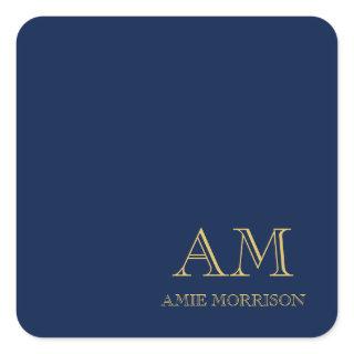 Blue Gold Colors Professional Initial Letters Name Square Sticker