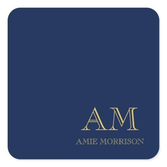 Blue Gold Colors Professional Initial Letters Name Square Sticker