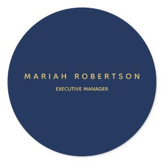 Blue Gold Colors Professional Trendy Modern Plain Classic Round Sticker