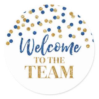Blue Gold Confetti Welcome to the Team  Classic Round Sticker