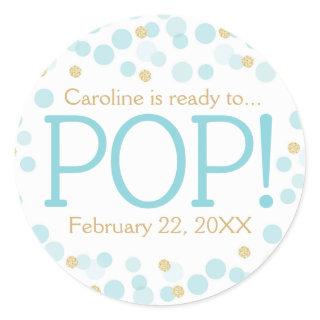 Blue Gold Dots Baby Shower Round Sticker