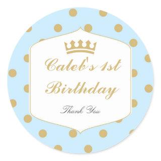 Blue & Gold Dots Royal Crown Prince Party Stickers