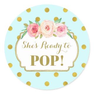 Blue Gold Dots She's Ready to Pop Favor Tags