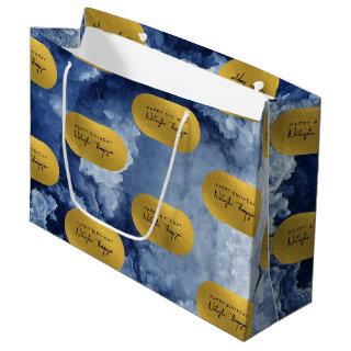 Blue Gold Foil Sea Crystals Signature Script Large Gift Bag