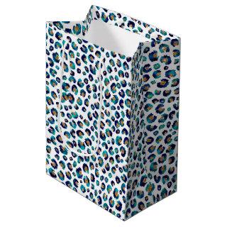 Blue Gold Glitter Leopard Pattern Medium Gift Bag