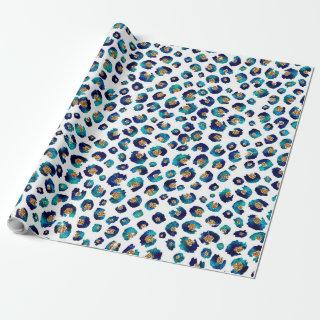 Blue Gold Glitter Leopard Pattern