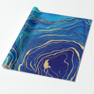 Blue Gold Liquid Painting Fluid Art Abstract