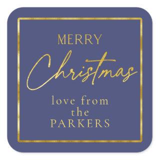 Blue Gold Merry Christmas ID1009 Square Sticker