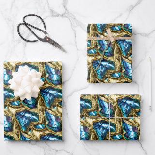 Blue gold paua shell pattern shimmer shells  sheets