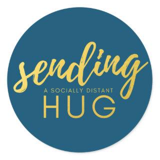 Blue Gold Sending a Socially Distant Hug Classic Round Sticker