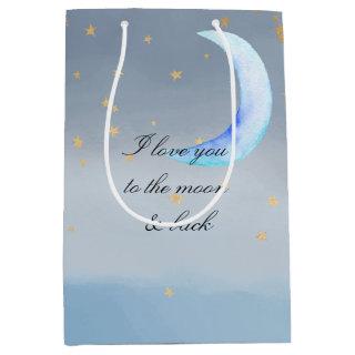 Blue Gold Stars Love You Moon Medium Gift Bag