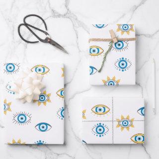 Blue, Gold & White Greek Eye Mati Pattern  Sheets