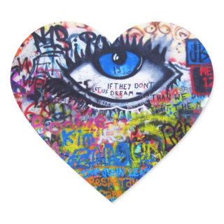 Blue graffiti evil eye heart sticker