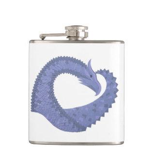Blue-gray heart dragon on white hip flask