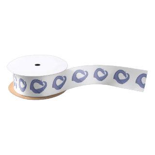 Blue-gray heart dragon on white satin ribbon