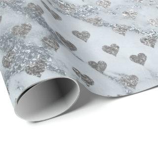 Blue Gray Silver Marble Stone Hearts Confetti