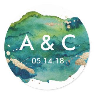 Blue Green and Gold Splatter Monogram Sticker