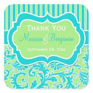 Blue, Green, and White Striped Damask Sticker
