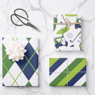 Blue & Green Golf Argyle Stripes Gift Wrap Sheets