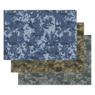 Blue, Green & Green 3 Pixel Camo Camouflage  Sheets