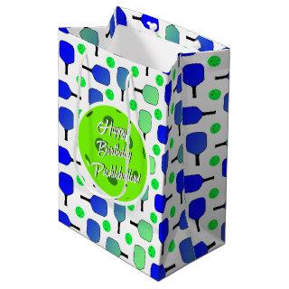 Blue & Green Pickleball Paddles Balls Personalized Medium Gift Bag