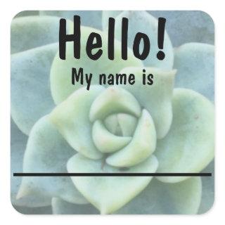 Blue Green Succulent Name tag Stickers