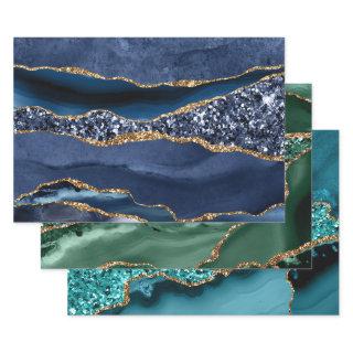 Blue Green Teal Gold Glitter Agate Trendy   Sheets