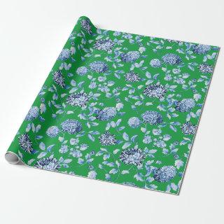 Blue Green Vintage Christmas Floral Toile