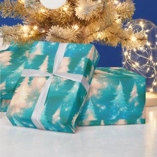 Blue Green White Trees Modern Christmas