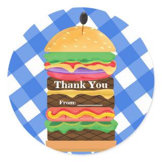 Blue Hamburger Summer Cookout Barbecue Party Favor Classic Round Sticker