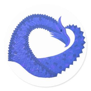 Blue heart dragon on white classic round sticker