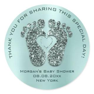 Blue Heart Feet Baby Shower Favor Gift Thank Teal Classic Round Sticker