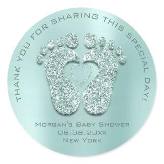 Blue Heart Feet Baby Shower Favor Gift Thank Tiffa Classic Round Sticker