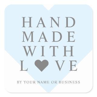 Blue Heart with Handmade with Love Quote Square Sticker