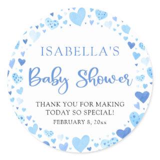 Blue Hearts Valentine Sweetheart Baby Shower Classic Round Sticker