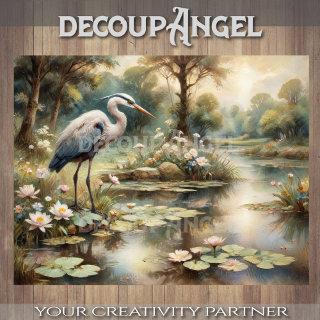 Blue Heron in the Pond  Decoupage Tissue Paper